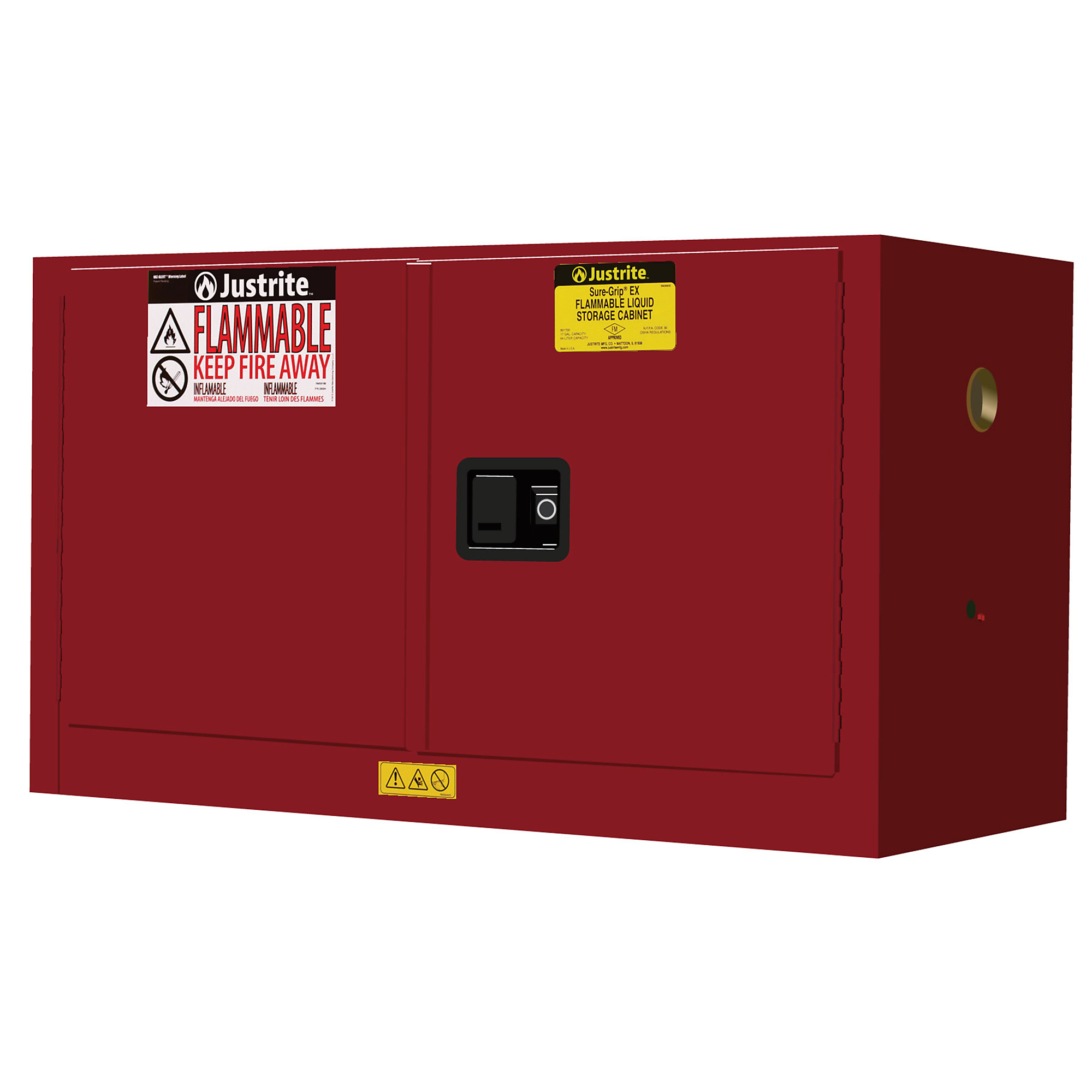 Justrite Sure-Grip EX Piggyback Flammable Safety Cabinet — 17 Gallon, 1 Shelf, 2 Doors, Manual Close, Red, Model# 891701